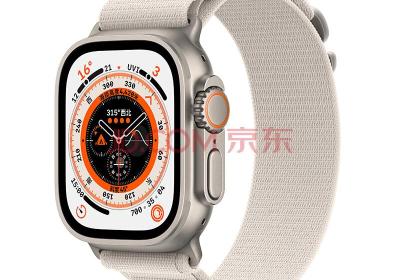 Apple Watch Ultra 智能手表 GPS+蜂窝款 49毫米 钛金属原色 钛金属表壳星光色高山回环式表带大号MQFD3CHA